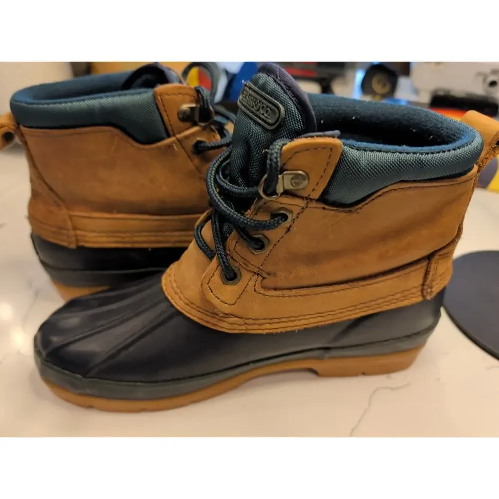 GH Bass Co Superior Mens 8 Duck Boots Navy Brown Leather Fleece GHFM2511-200